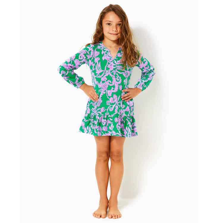 Girls Mini Alyssa Dress in Brazilian Green Salty Sandbar, Size S