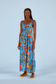 Farm Rio Anthropologie Blue Macaw Party Cover-Up Midi Dress