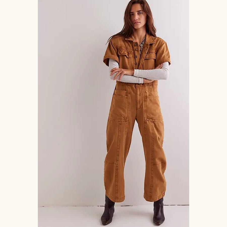 Free People We The Free Maxie Washed Coverall Jumpsuit – White