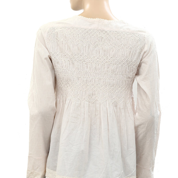 Odd Molly Anthropologie Ruched Crochet Lace Tunic Top