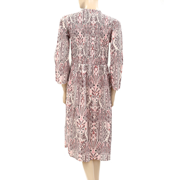 Odd Molly Anthropologie Buttondown Printed Cotton Midi Dress