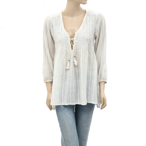 Odd Molly Anthropologie Ruched Embroidered Tunic Top