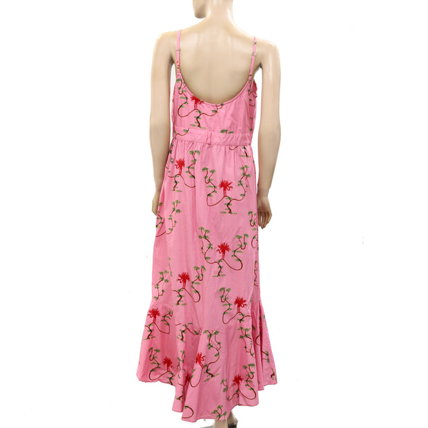 Hayley Menzies Embroidered Square Neck Tiered Midi Sundress