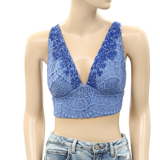 Free People Fp One Adella Bralette Lace Criss Cross Smocked Crop