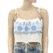 Lucky Brand Floral Eyelet Embroidered Cropped Blouse Top