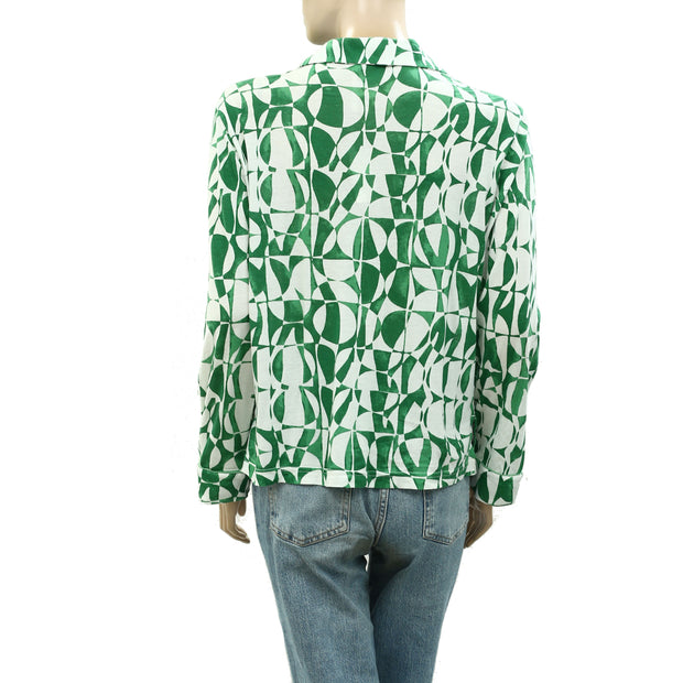 By Anthropologie Knit Printed Shirt Blouse Top