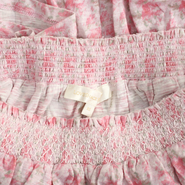 LoveShackFancy Floral Print Tiered Mini Skirt