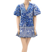 Farm Rio Blue Tile Dream Short Sleeve Mini Dress