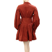 Merlette Buttondown Taylor Blouson-Sleeve Poplin Mini Shirt Dress