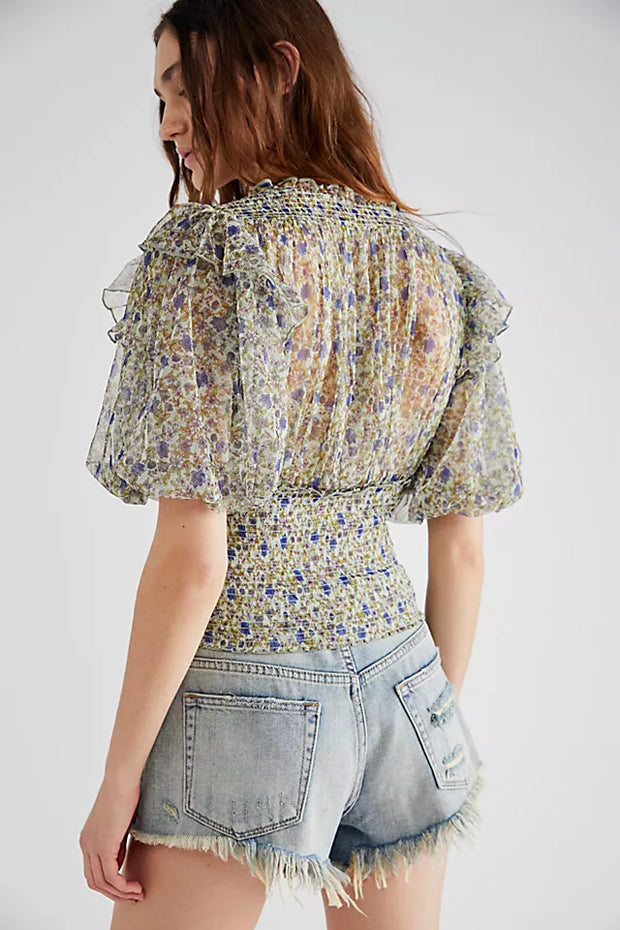 Free People Beatrice Ruffle Blouse Top M