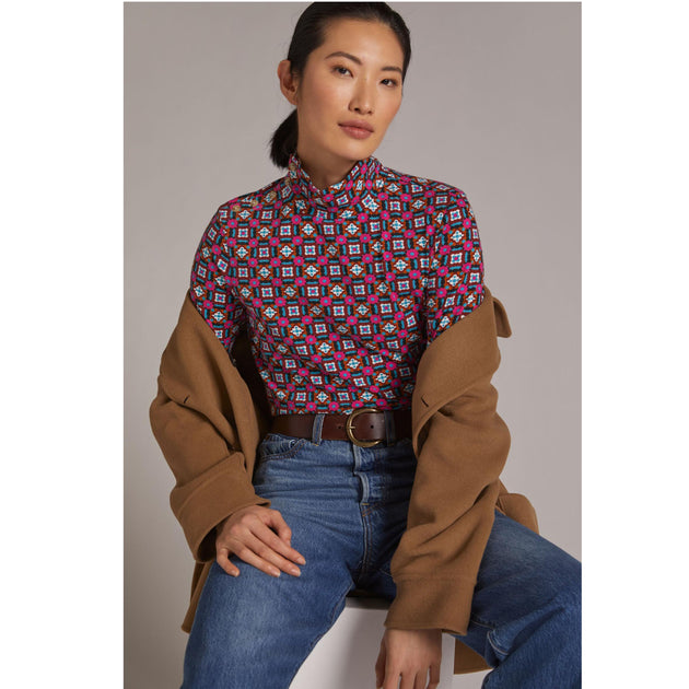 Maeve Anthropologie 纽扣肩高领衬衫上衣