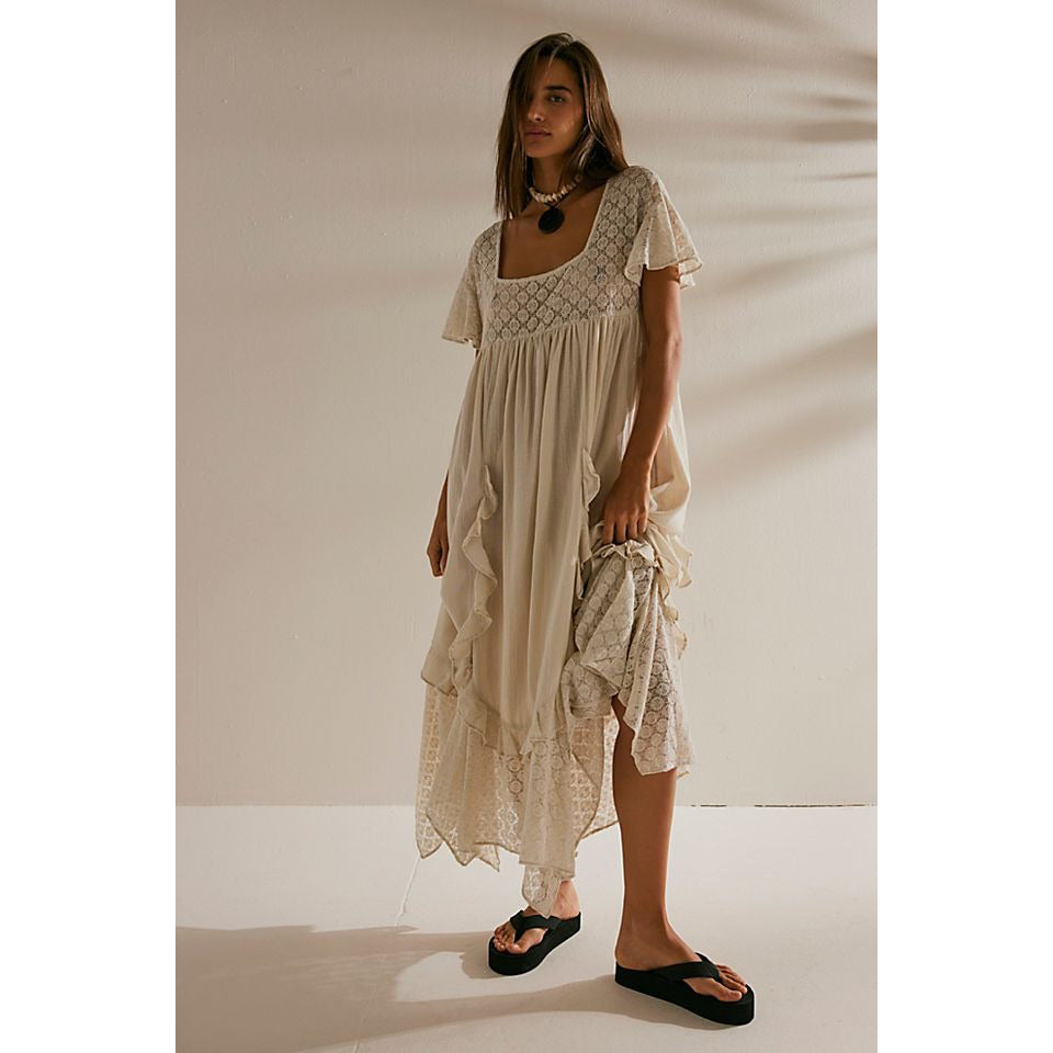 knee length dresses for ladies Free People Free-est Bring The Romance Midi Dress – White Chocolate Couture