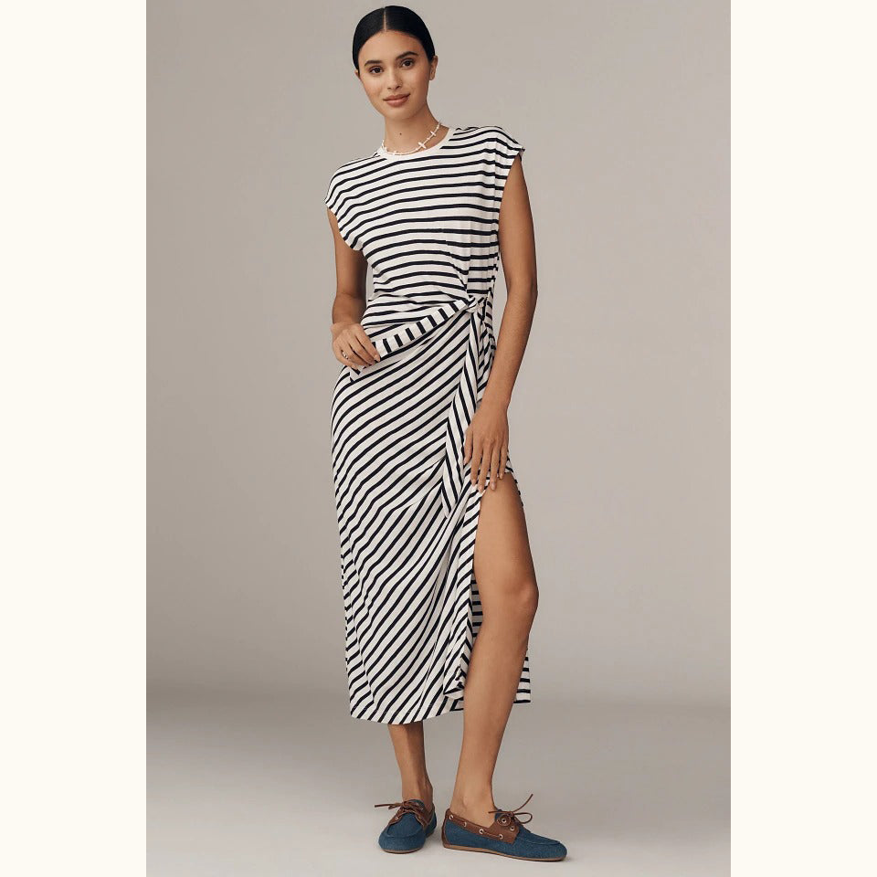 Daily Practice Tiebreaker Muscle-Sleeve Midi Dress by Daily Practice by Anthropologie in Blue, Size: Large
