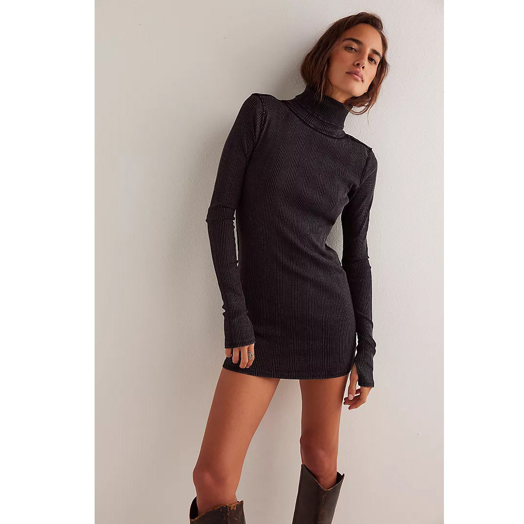 knee length dresses for ladies Free People We The Free Brynn Turtleneck Long Sleeve Mini Dress – White  Chocolate Couture