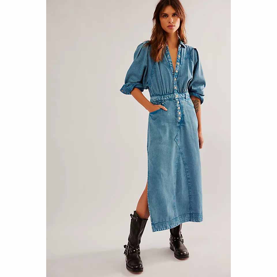 Free People Mad Love Denim Midi Dress  White Chocolate Couture