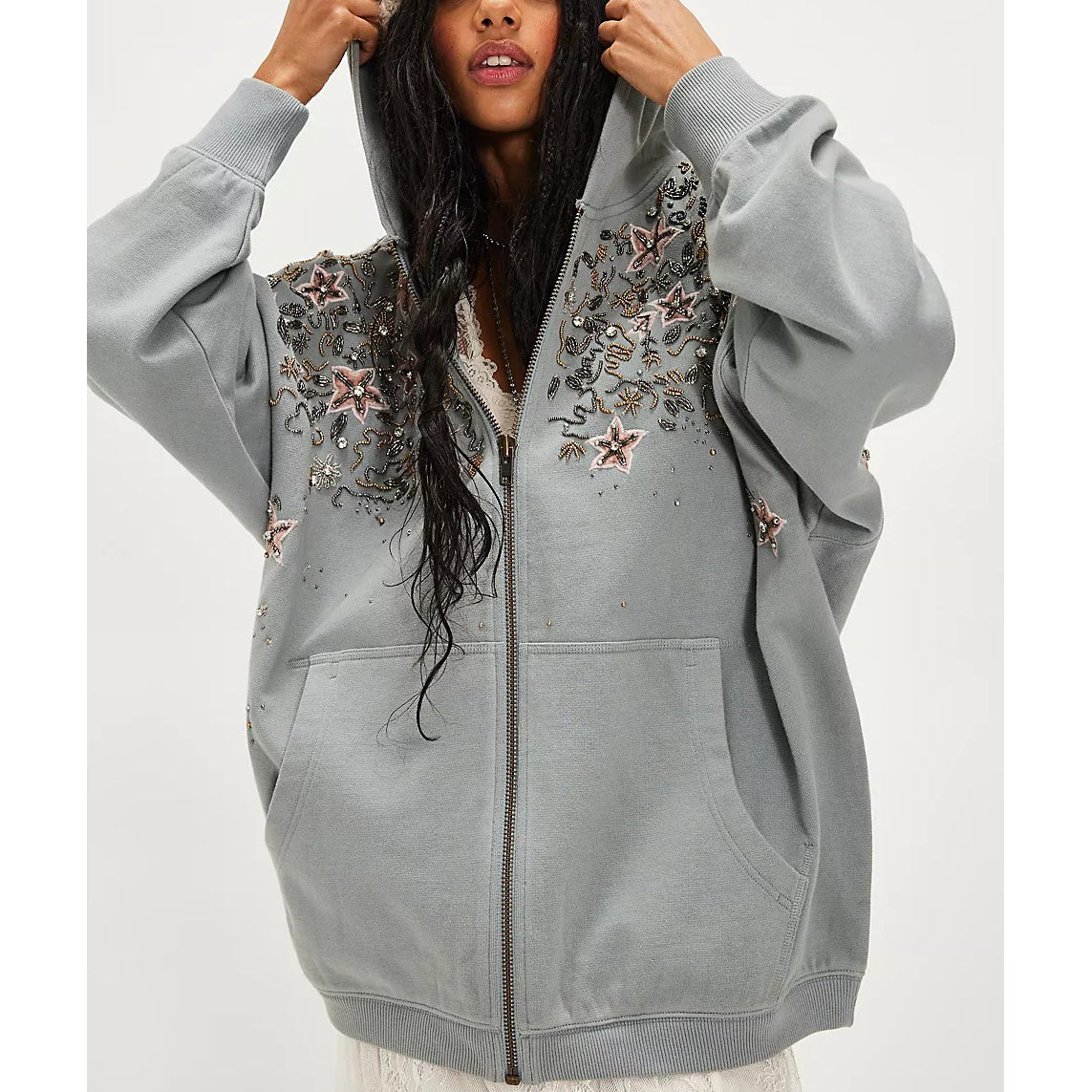 Free People Glitter Oversized Hoodie Top – White Chocolate Couture