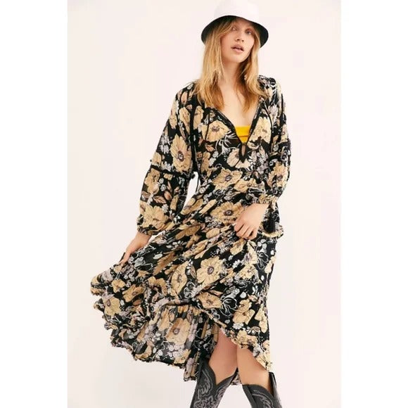 In The Moment Printed Dress by Free People, Black, S