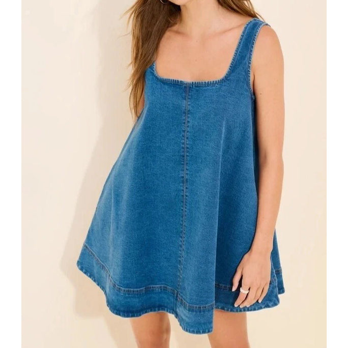 Anthropologie Maeve Keiko Denim Mini Dress Demin Medium Blue / S