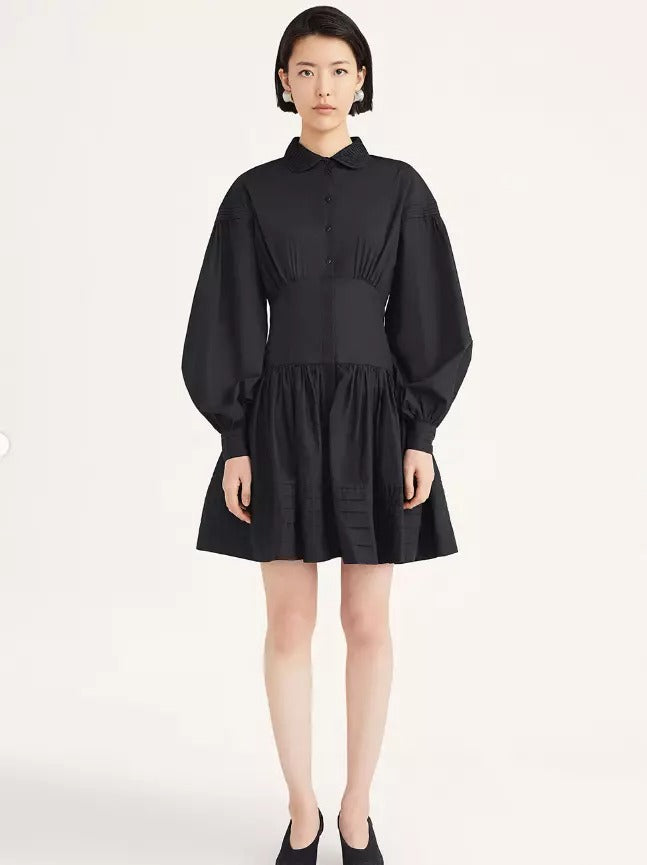 blouson shirt dress Merlette Buttondown Taylor Blouson-Sleeve Poplin Mini Shirt Dress
