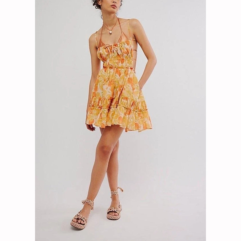 knee length dresses for ladies Free People Taking Sides Print Mini Dress – White Chocolate Couture