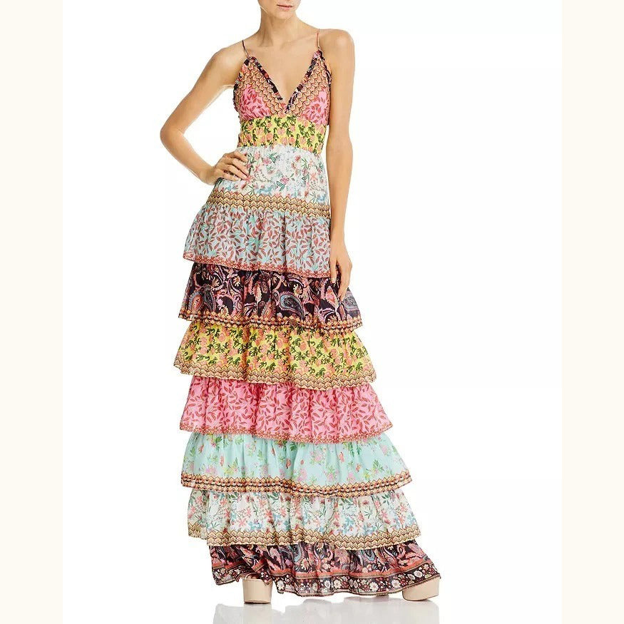 Alice+Olivia Imogene Mixed-Print Tiered Ruffle Maxi Dress – White Chocolate  Couture