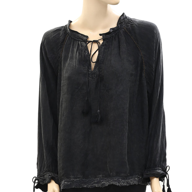 Zadig & Voltaire Theresa Beaded Black Blouse Top