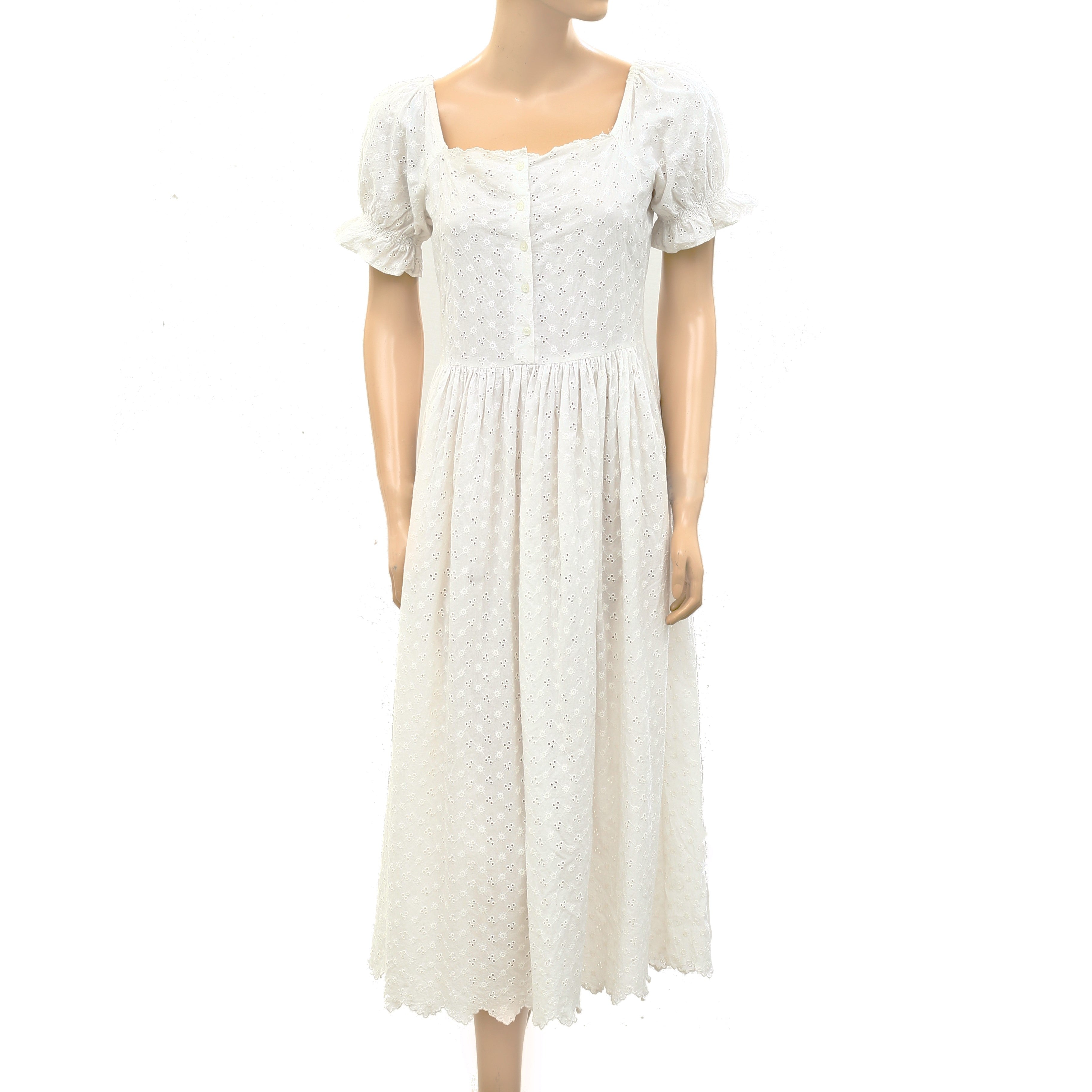 Sezane Eyelet Embroidered White Midi Dress S – White Chocolate Couture