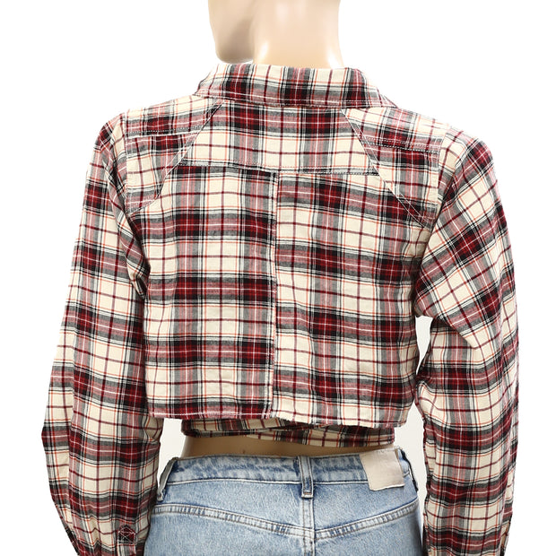 Free People We The Free One Way Plaid Wrap Cropped Shirt Top