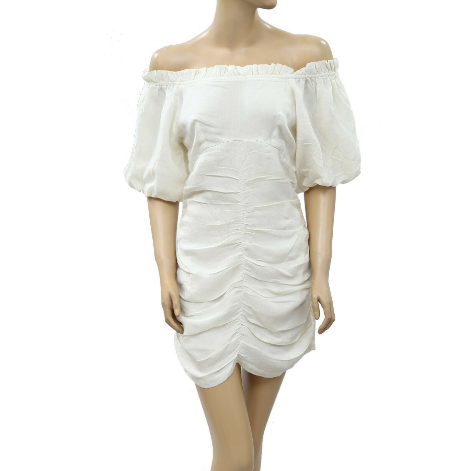 Urban Outfitters UO Ruched Off Shoulder Mini Dress  White Chocolate Couture