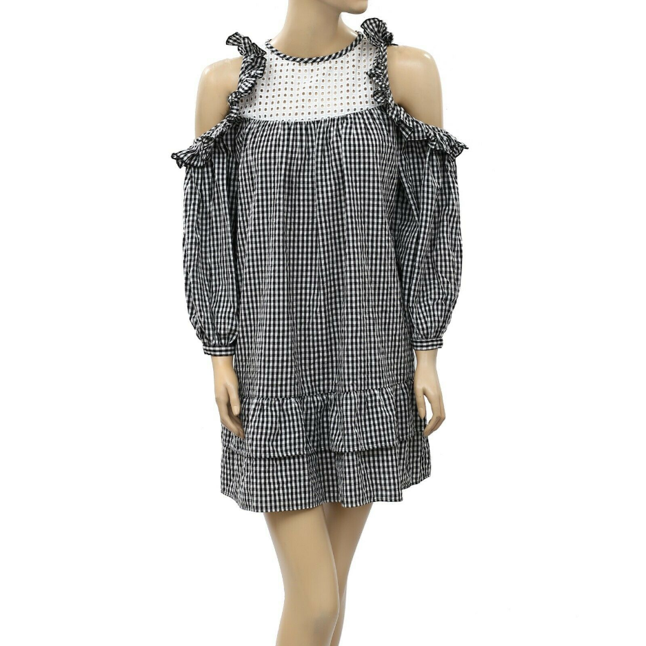free people eyelet mini dress Free People Check Printed Eyelet Mini Dress XS