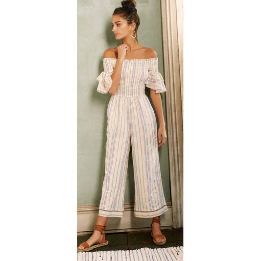 Saylor NYC Metallic Linen Striped Jumpsuit Dress