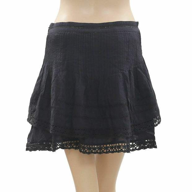 Free People Summer's Night Black Pintuck Lace Mini Skirt