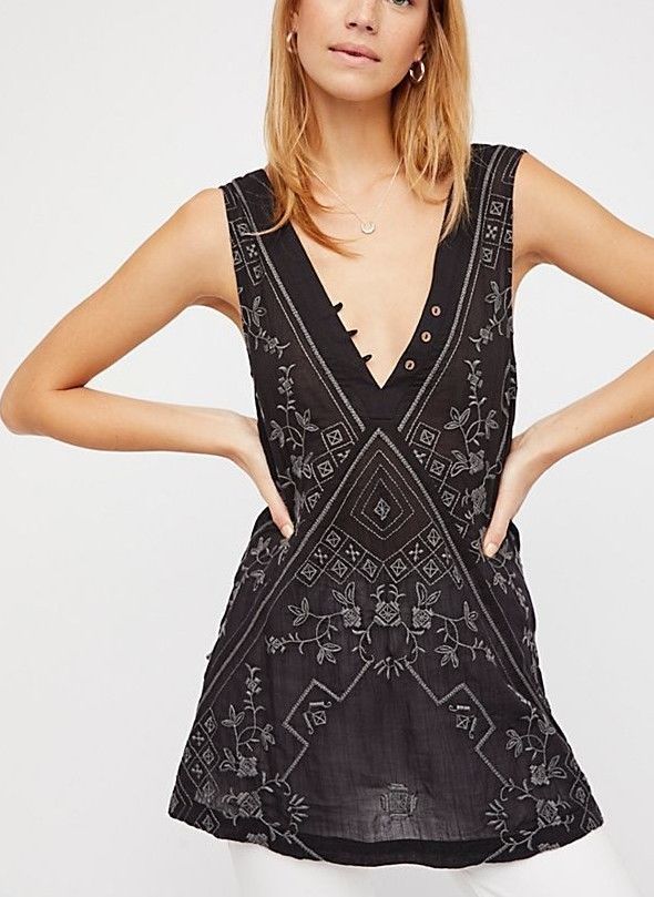 green emerald velvet dress Free People Black Embroidered Boho Mini Dress main image 0