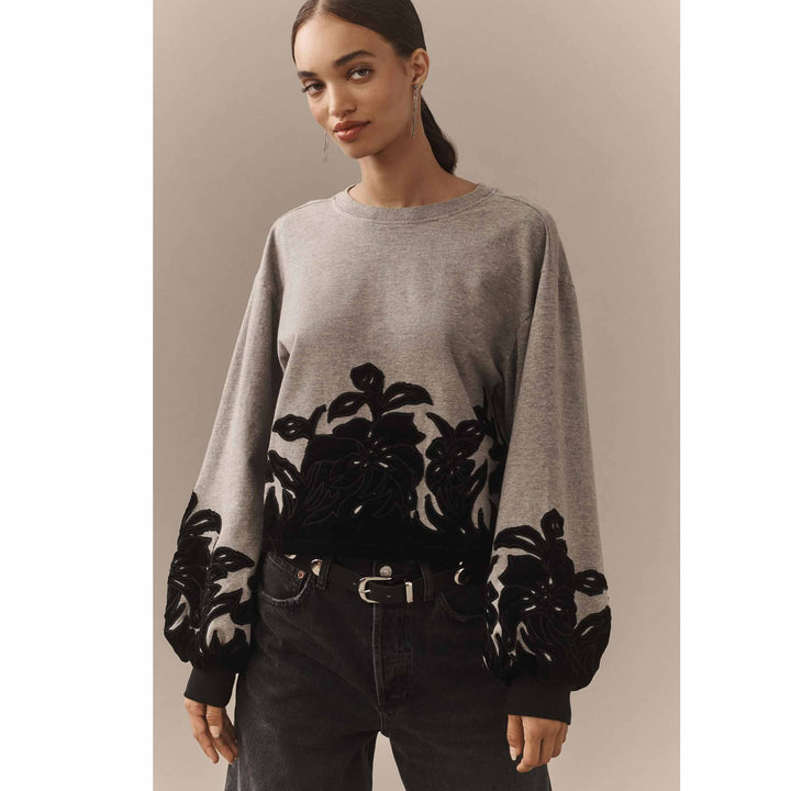 By Anthropologie Velvet Appliqué Sweatshirt Top