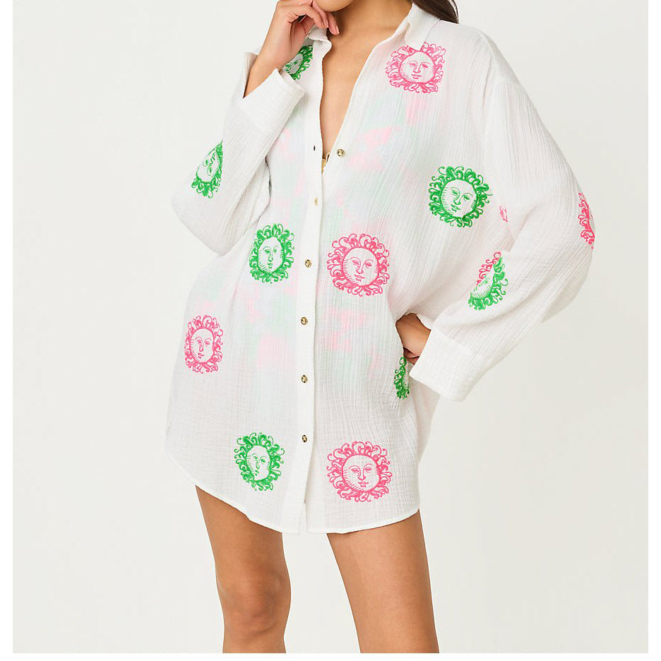 Lilly Pulitzer Kwitney Flower Of Lilly Embroidered Long-Sleeve Cover-Up