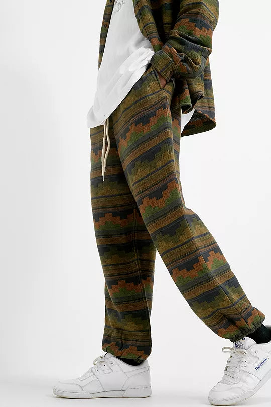 Urban Outfitters UO Green Geo Stripe Joggers Men's Pants