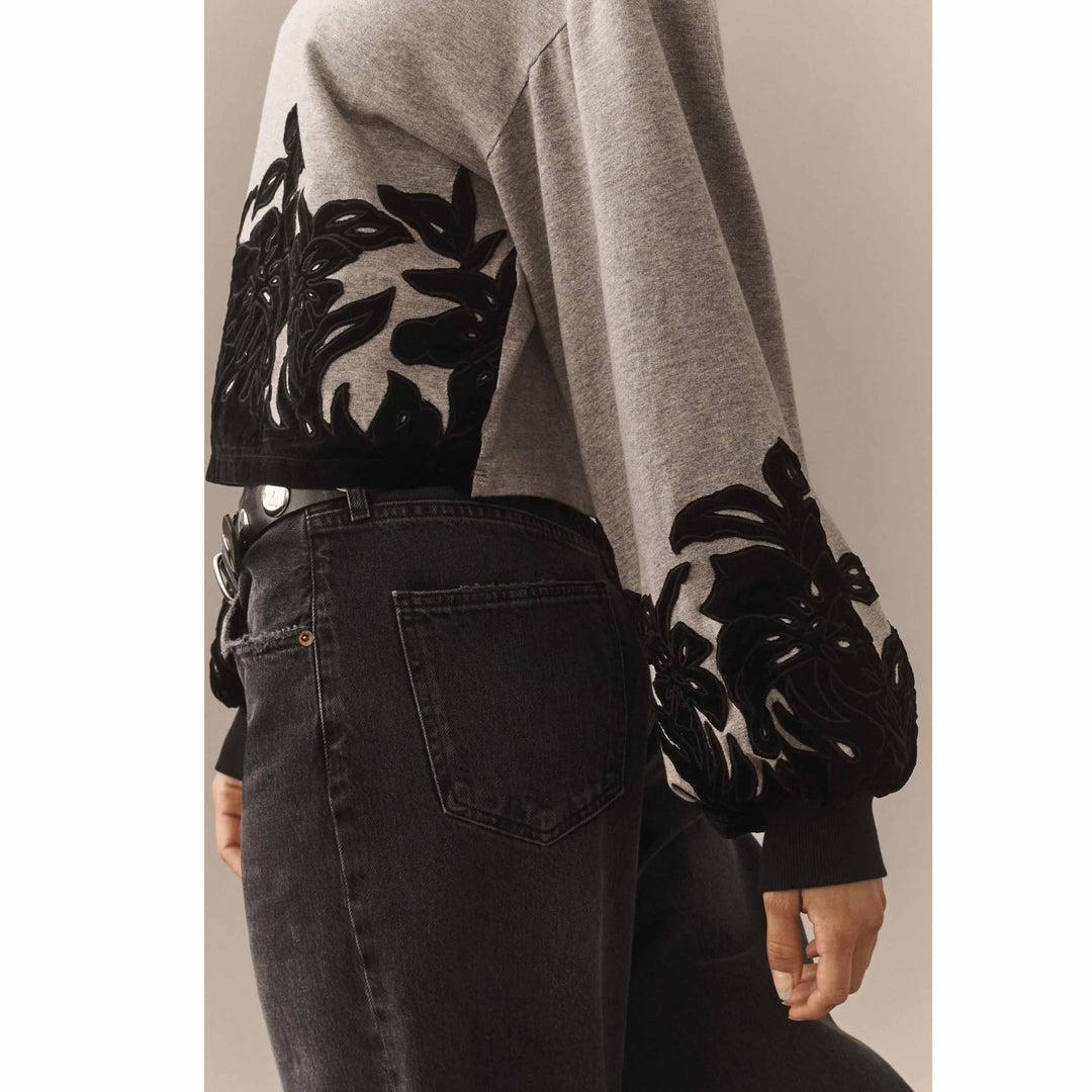 By Anthropologie Velvet Appliqué Sweatshirt Top