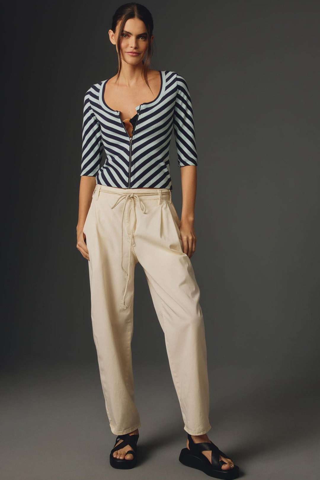 Anthropologie Maeve Front-Zip Scoop-Neck Blouse Top