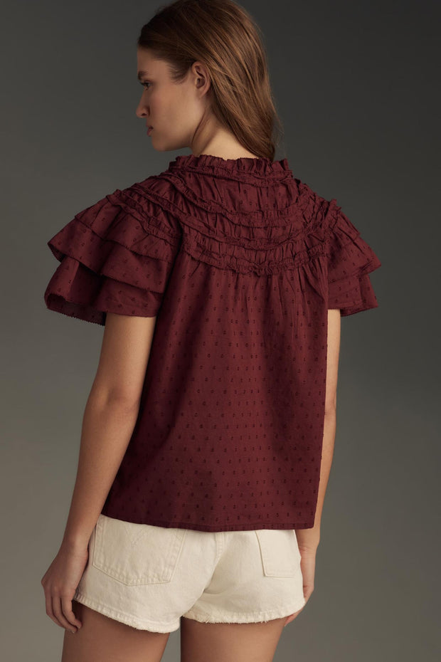 By Anthropologie Layered-Sleeve Henley Top Blouse