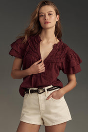 By Anthropologie Layered-Sleeve Henley Top Blouse