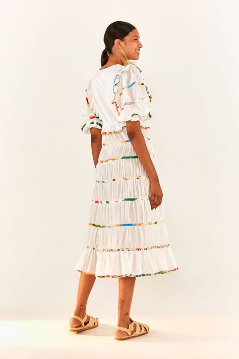 Farm Rio Anthropologie Mixed Off-White Prints Midi Dress