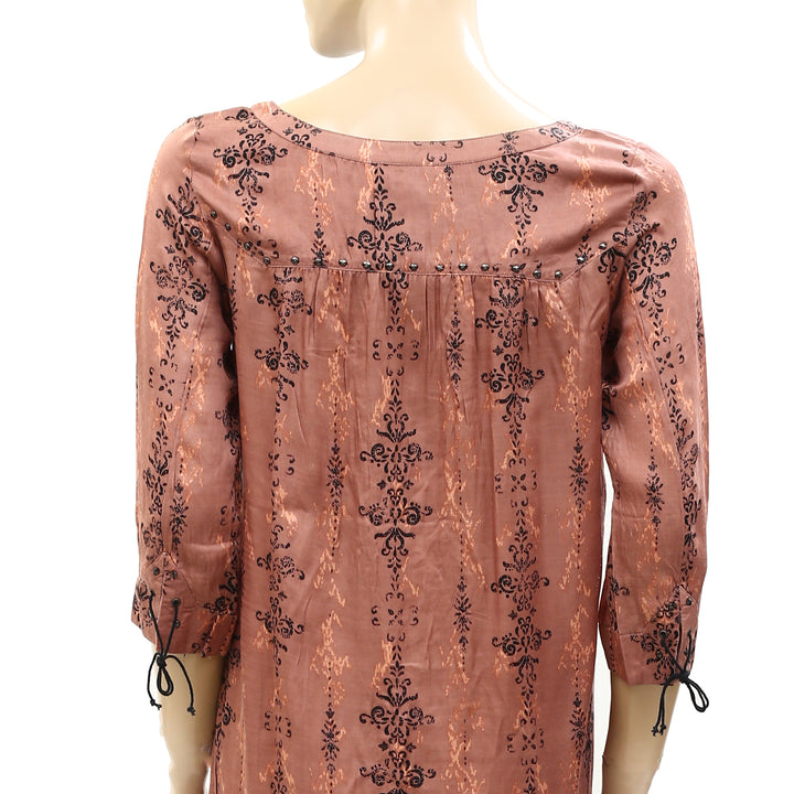 Odd Molly Anthropologie Printed Lace-up Mini Tunic Dress