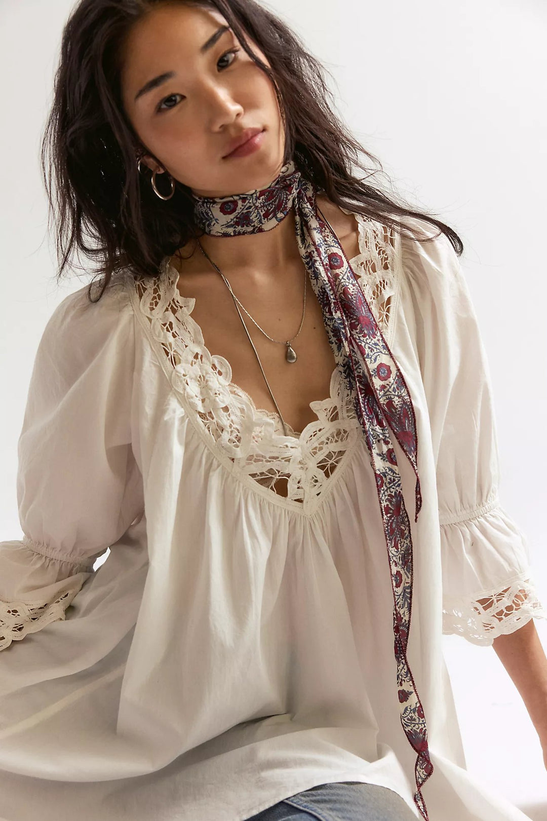 Free People Tilly Skinny Silk Convertible Scarf Neck Handbag Print