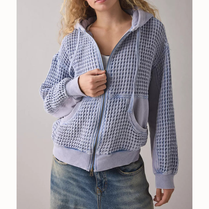 BDG Urban Outfitters Field Day Waffle Knit Zip-Up Hoodie Sweatshirt