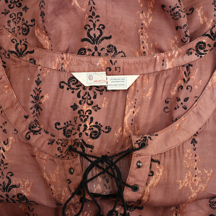 Odd Molly Anthropologie Printed Lace-up Mini Tunic Dress