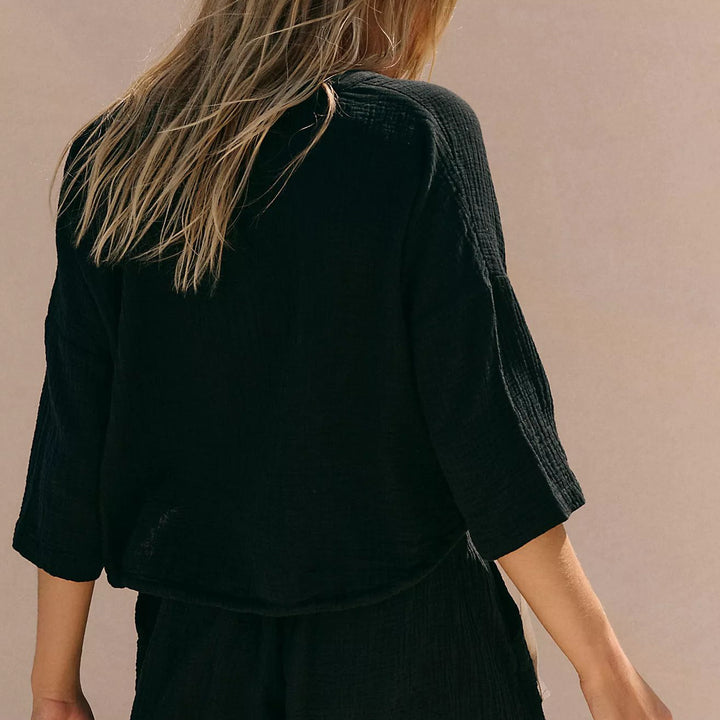 Free People Free-Est Cyrus Henley Cropped Blouse Top