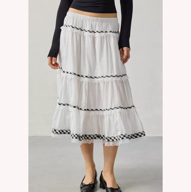 Urban Outfitters Kimchi Blue Esther Lace Trim Tiered Midi Skirt