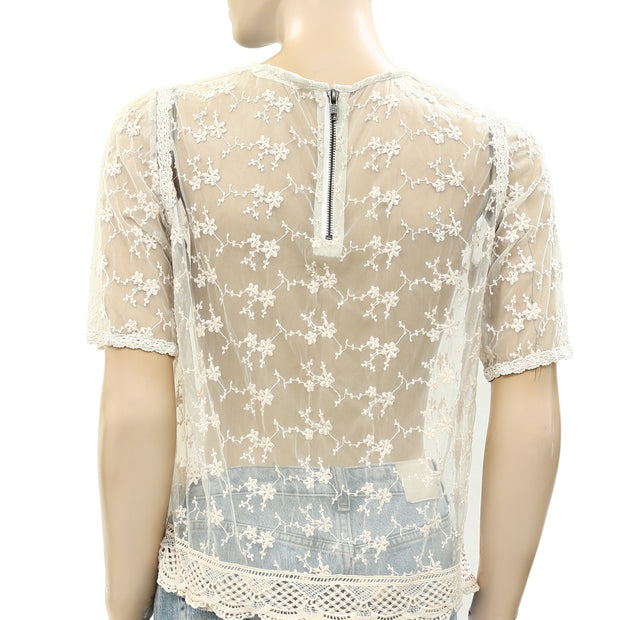 By Anthropologie Short-Sleeve Embroidered Mesh Top