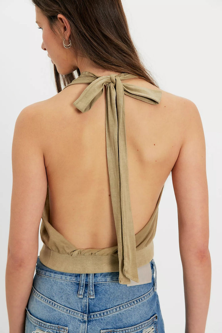 Free People Cropped Opal Dust Halter Blouse Top