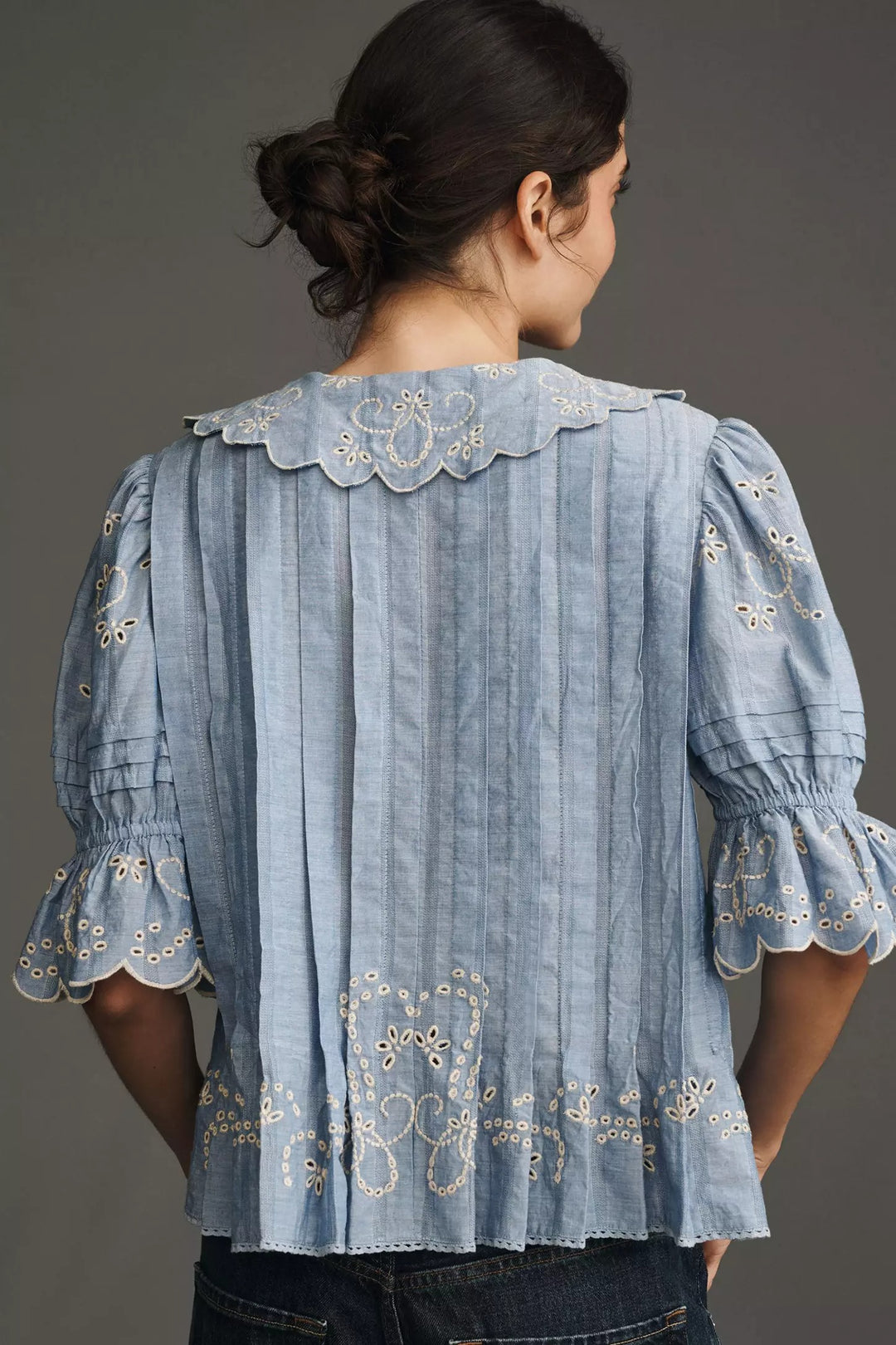By Anthropologie Maeve Short-Sleeve Collared Pleated Blouse Top
